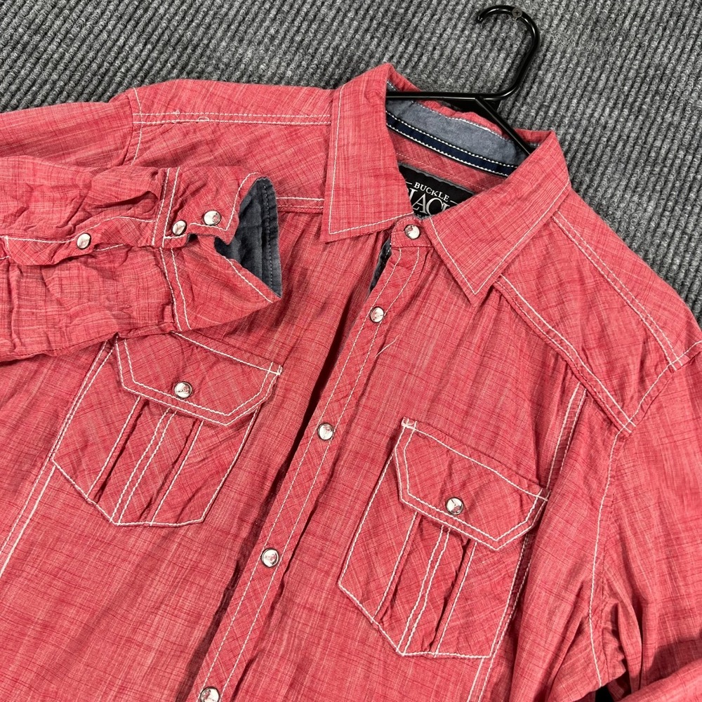 Buckle Black Shirt Mens Large Red Long Sleeve Snap Up Western Standard Fit